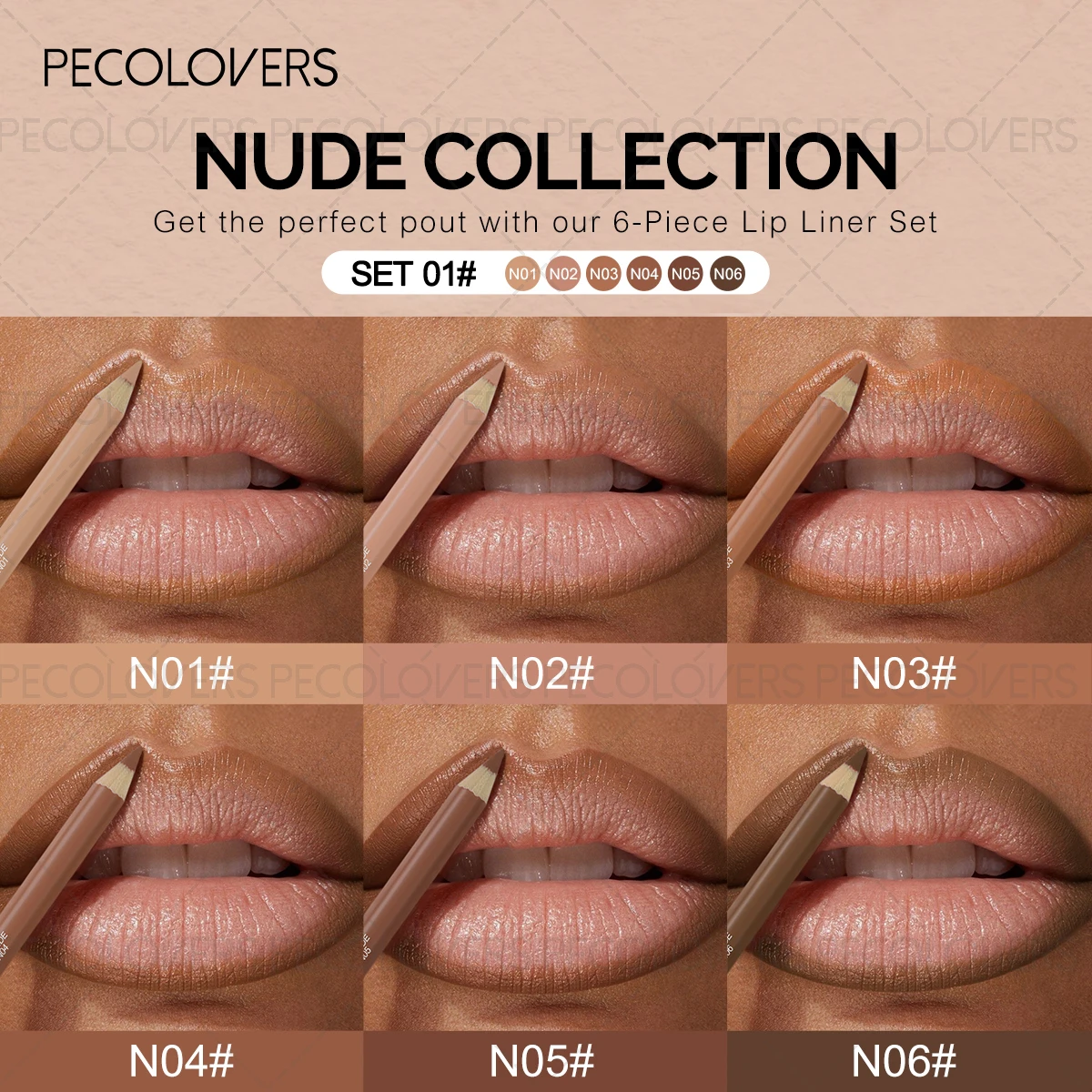 6 unids/caja delineador de labios mate, desnudo y duradero, adecuado para maquillaje diario, una excelente opción para dar regalos, Navidad