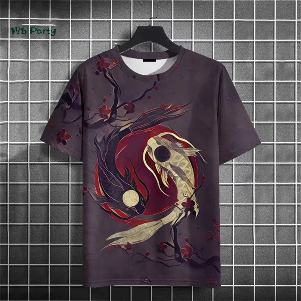 Funny 3D Fish Pattern Men's T Shirt Japan Ukiyo-e Style Short Sleeve Summer Casual O-neck Loose Tops Fashion Animal Print Tees