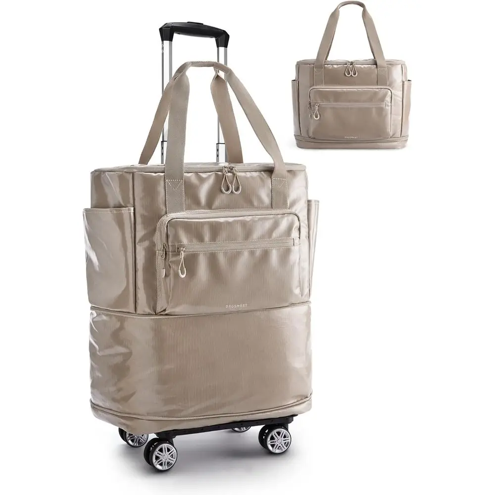 

Expandable 48L Rolling Duffle Bag, Camel, with Detachable Wheels for Travel, Grocery, and Moving
