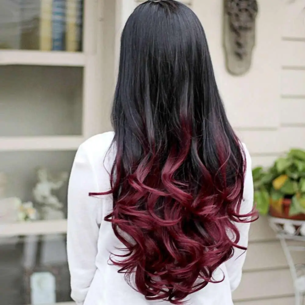 Peruca sintética ondulada longa encaracolada com raízes escuras, cabelo natural ombre, cor gradiente, resistente ao calor, perucas cosplay, cabelo falso