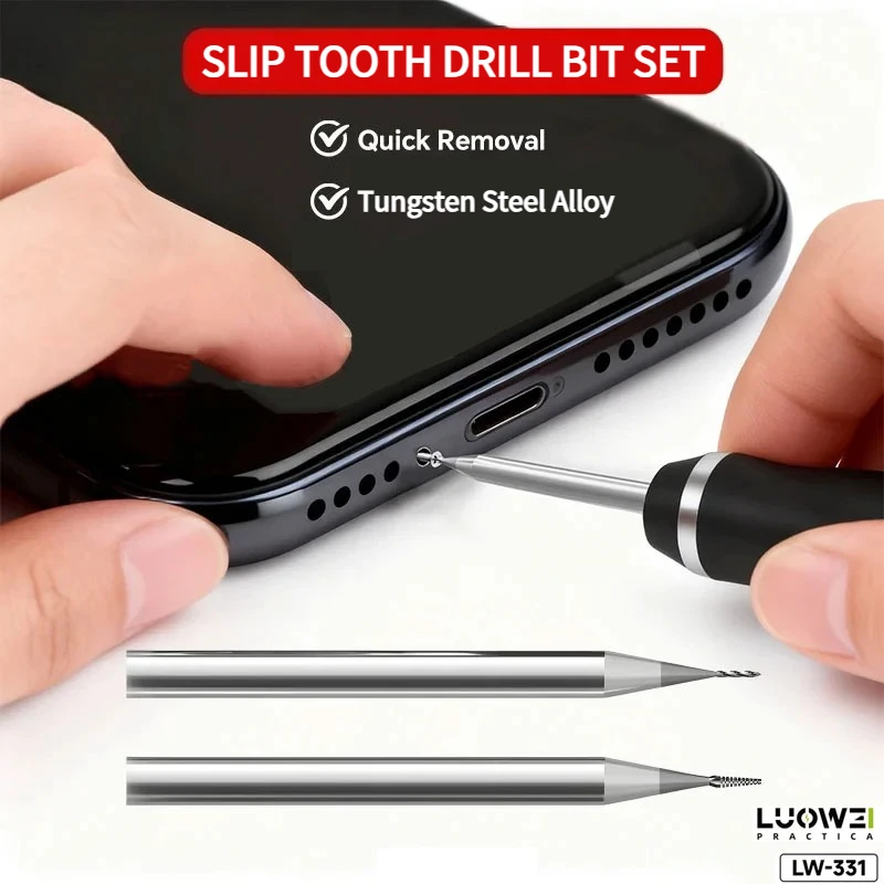 LUOWEI LW-331 2PCS Slip Tooth Drill Bit Tungsten Steel Alloy Non-Scratch Quick Screw Remover Phone Motherboard Repair Tools