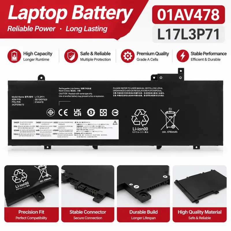 Replacement Battery for Lenovo ThinkPad T480S 01AV478 01AV479 TP00092A L17L3P71 High Capacity Laptop Internal Battery Pack