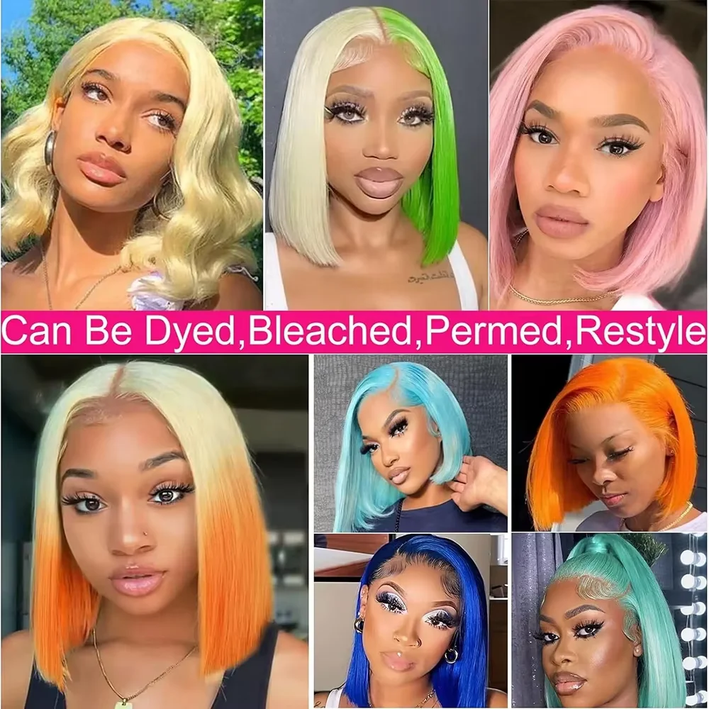 613 شقراء بوب شعر مستعار 5x5 الدانتيل Hd شعر مستعار أمامي 14 بوصة شعر بشري قصير شفاف مستقيم الدانتيل الجبهة خصلات الشعر المستعار الإنسان للنساء