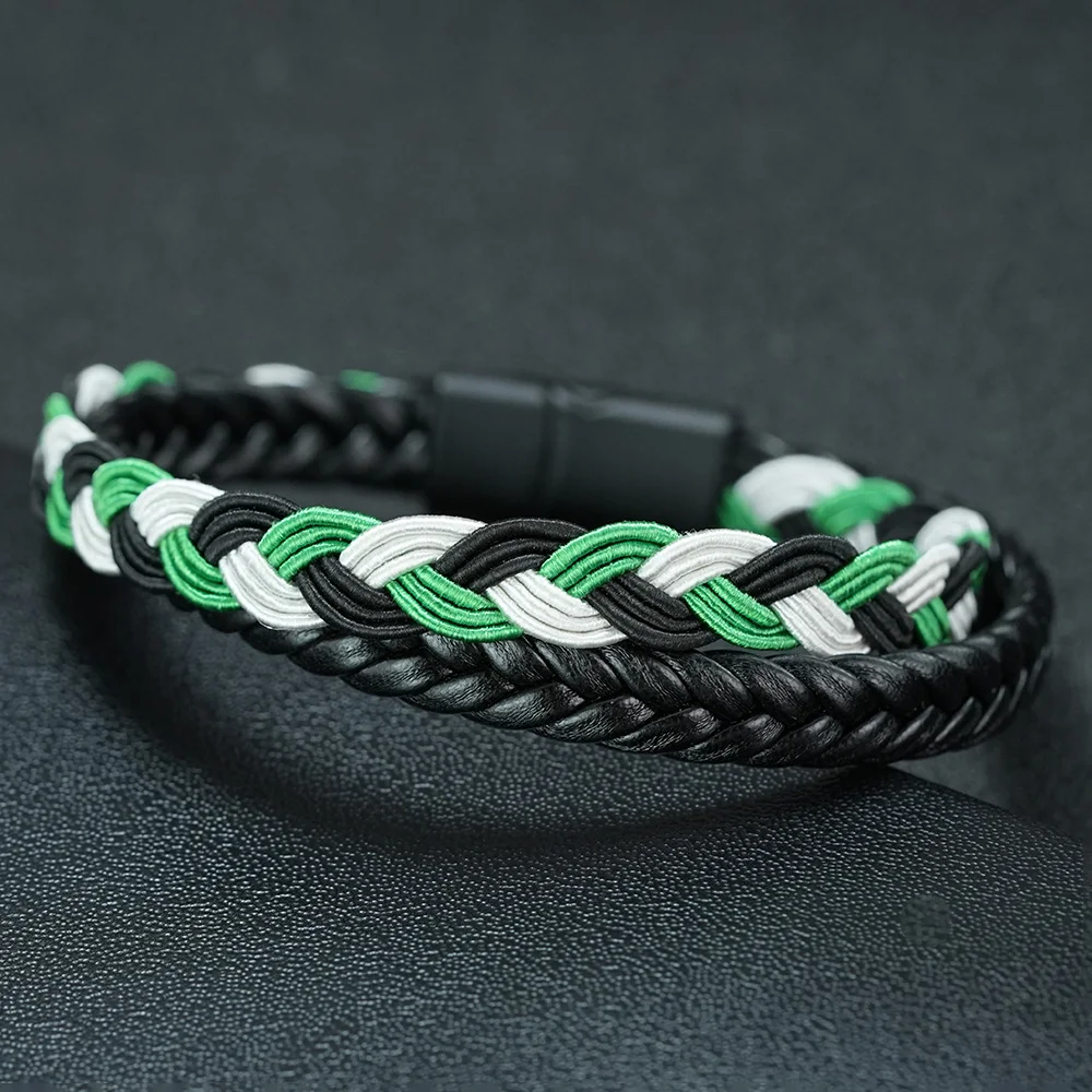 Fashion Braided Leather Wristband For Men 3 Styles Contrast Weave Magnetic Clasp Bangle Vintage Casual Daily Wear Pulseria Homme