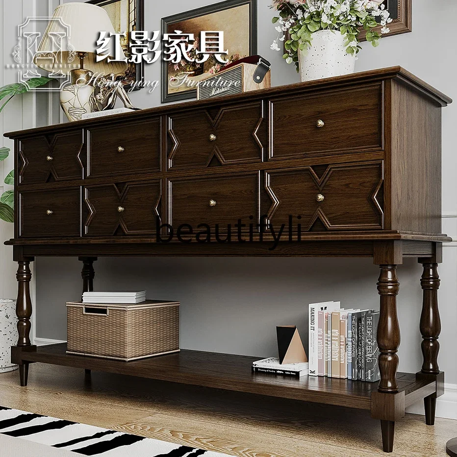 

American retro solid wood porch cabinet, living room partition storage, decorative light luxury edge cabinet1184