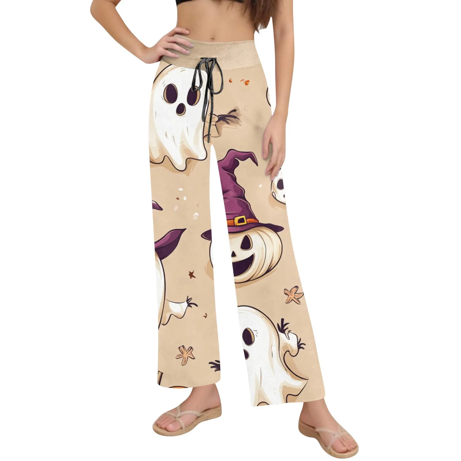 Women'S Comfortable Sleep Pants Halloween Print Drawstring Wide Leg Pants Y2k Cargo Pants Women Pantalones De Mujer Korean Fashi