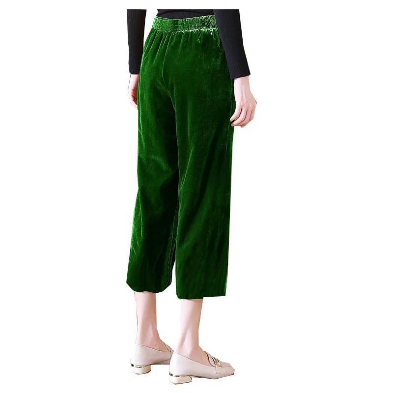 Fengbaoyu Silk Velvet Lady Four Seasons Seven Straight Tube Trousers Large Size Fat Girl Loose Waist  Heavy 100KG Free Shipping