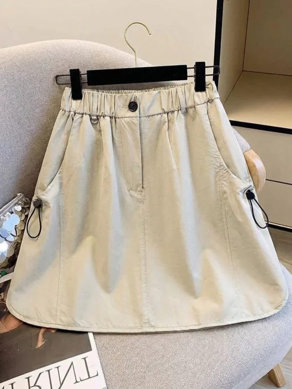 Khaki Color Half-length Skirt Women's Summer New plus Size Loose Waist Straight A-line Short Sleeve High Waist Korean Style