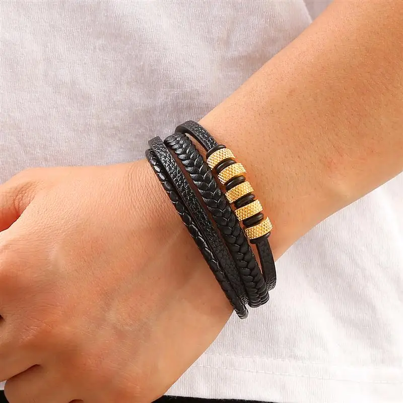 Classic Men's Leather Bracelet Hand-woven Multi-layer Combination Accessory Fashion Man Jewelry Wholesale Dropshipping
