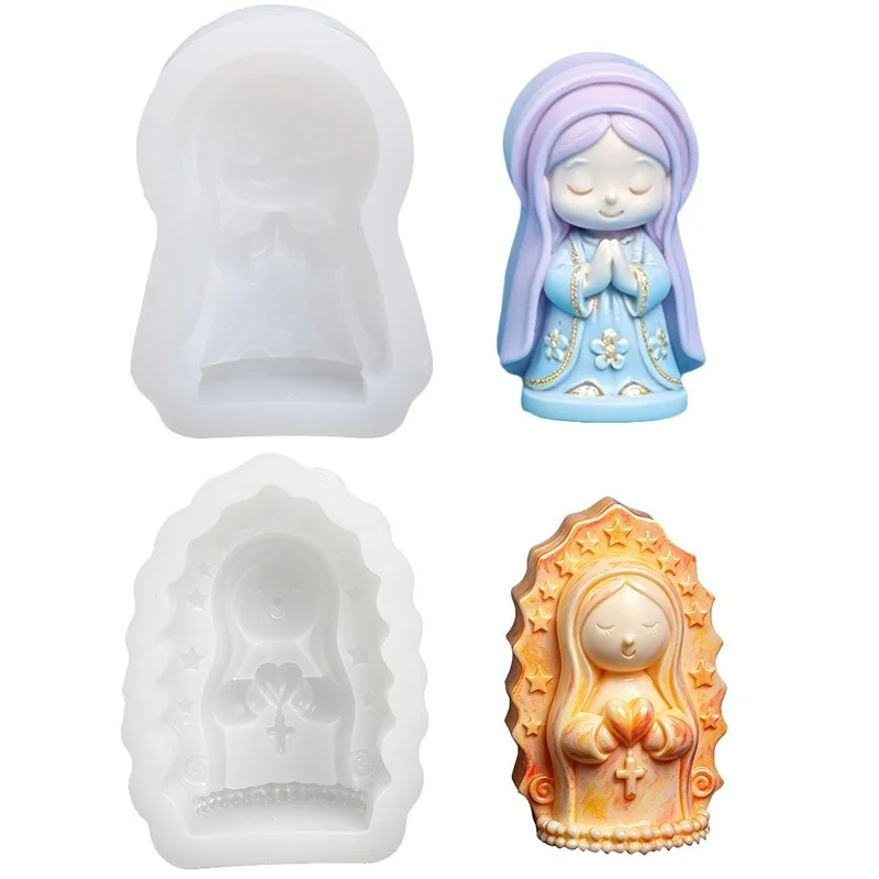 DIY Praying Girl Candle Silicone Mold 3D Prayer Virgin Mary Aroma Soap Plaster Wax Clay Craft Ornaments Making Mold Home Decor