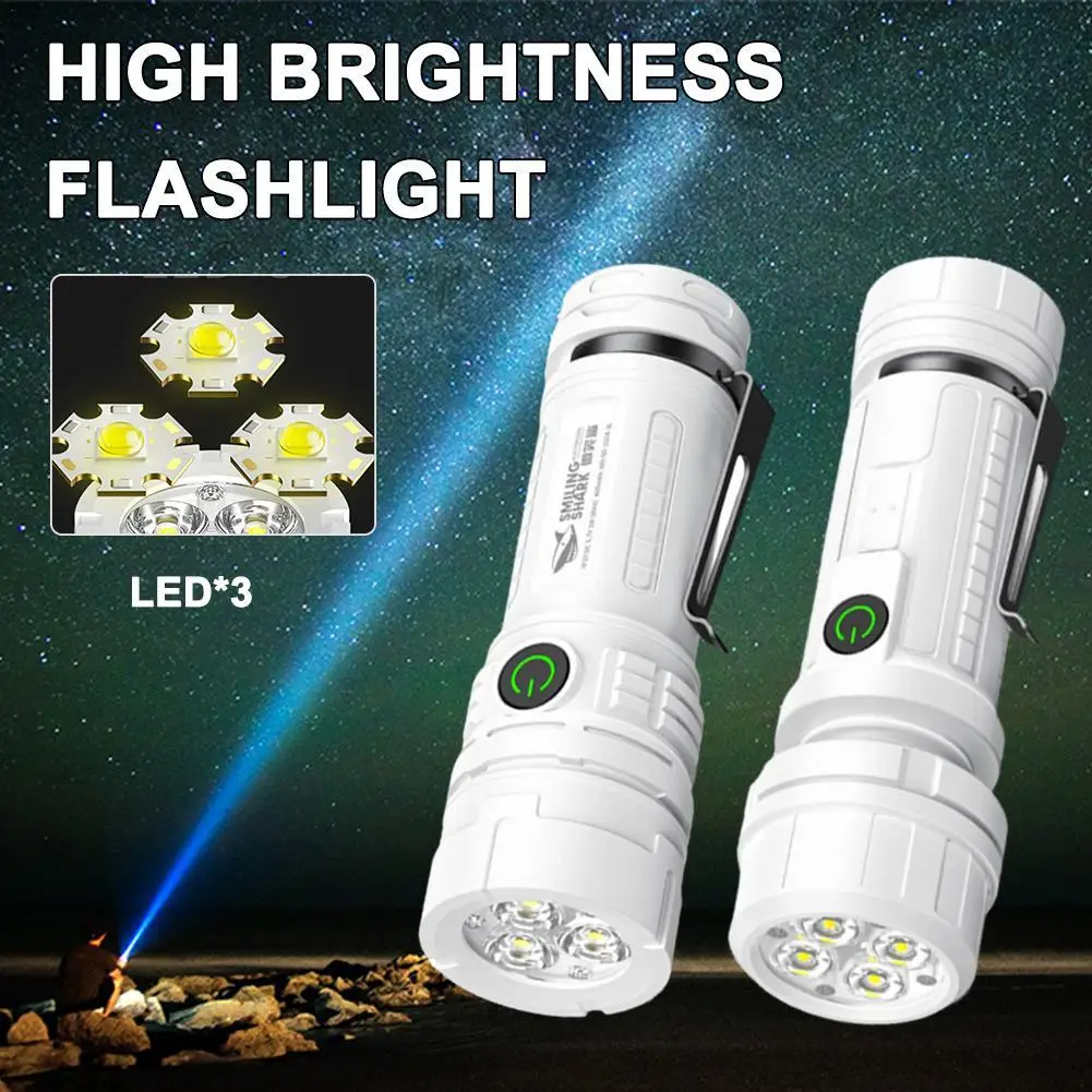 3LED Mini Strong Light Super Bright Flashlight Usb Charging Pen Clip Tail Magnet Outdoor Portable Torch Emergency Lighting