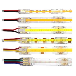 COB Mini Led Light Strip Wire Connectors 2 3 4 Pin Connection Solderless FCOB RGB CCT 5 8 10mm LED Strip To Strip Wire Connector