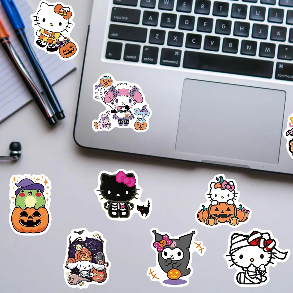 52Pcs Halloween Stickers Black Rice Anime Stickers Children's Rewards Guitar Mobile Phone Notebook Stickers Children's Toys