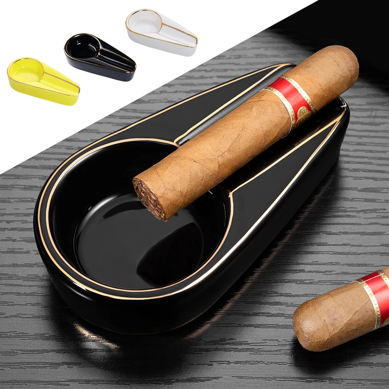 Fashion Portable Ceramic Cigar Ashtray Single Slot Smoking Accessories Gift for Men Boyfriend Husband