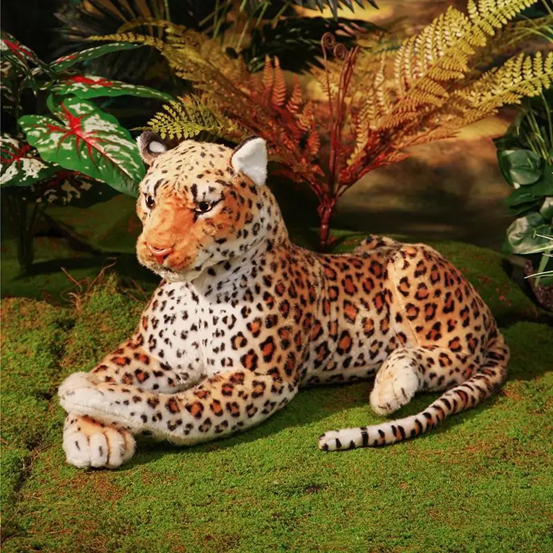 Realistic Leopard Plush Toy Lifelike Wild Animal Stuffed Cheetah Doll Soft Spotted Jaguar Plushie Educational Toy Birthday Gift