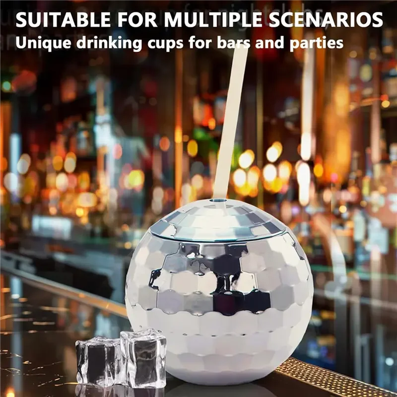 9 PCS Disco Ball Cups, 20 OZ Disco Cups With Straws And Lid, Reusable Flash Ball Tumbler Cocktail Cup For Partys Bar