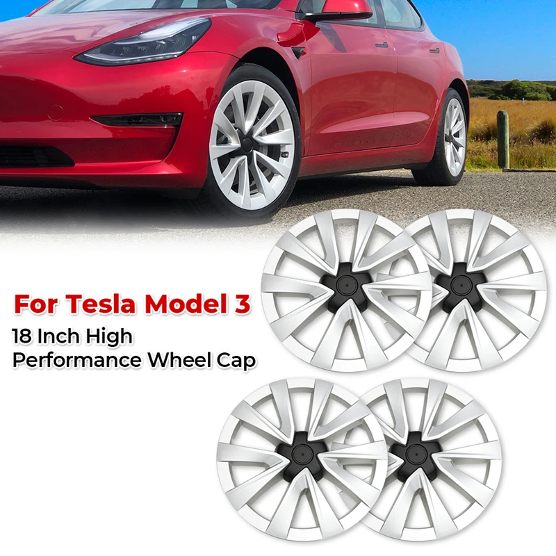 4PCS 18-Inch Wheel Cap For Tesla Model 3 2021-2024 2023 Wheel Cover Performance Replacement Automobile Wheel Hub Full Rim Cover