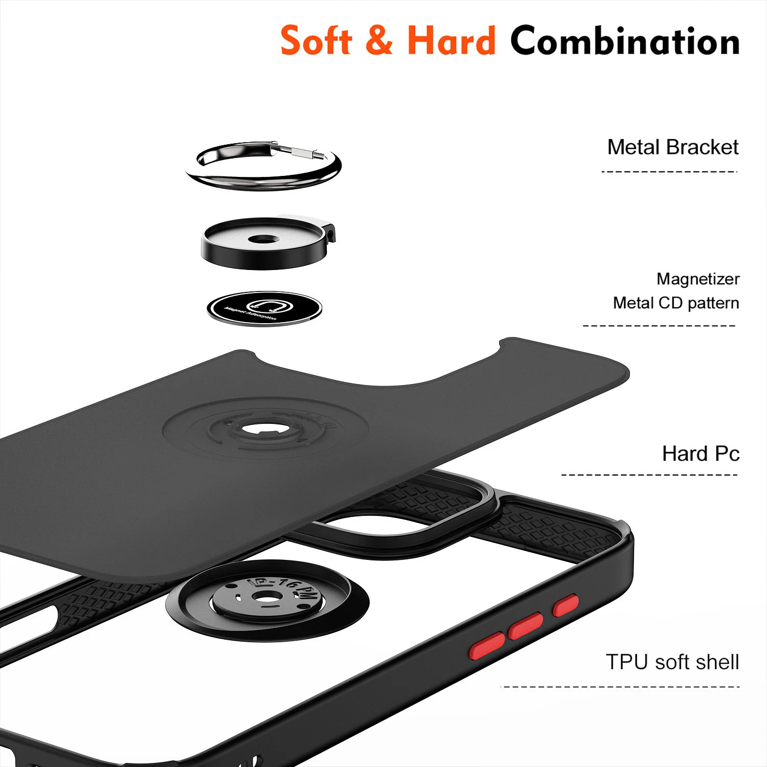 Magnetic Metal Ring Holder Matte Phone Case For iPhone 11 12 13 14 15 16 Pro Max Xs XR X 8 7 Plus SE 2022 TPU Plastic Back Cover