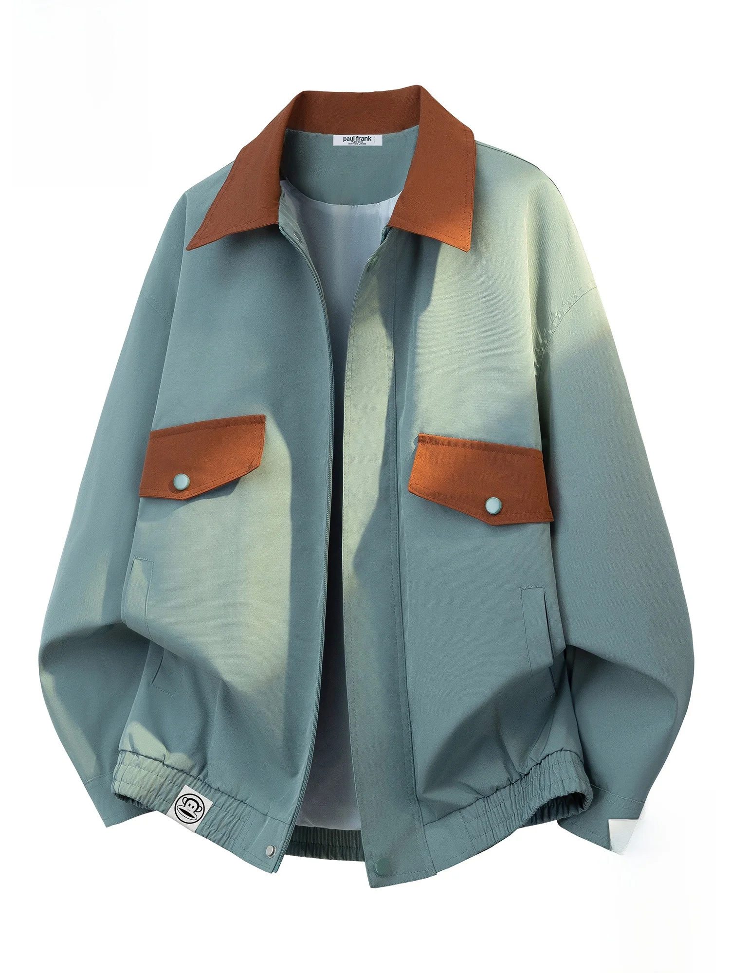 

Мужская куртка Paul Frank Spring 2026 в американском ретро-стиле, с контрастным воротником и принтом обезьяны, свободного кроя, с длинными рукавами