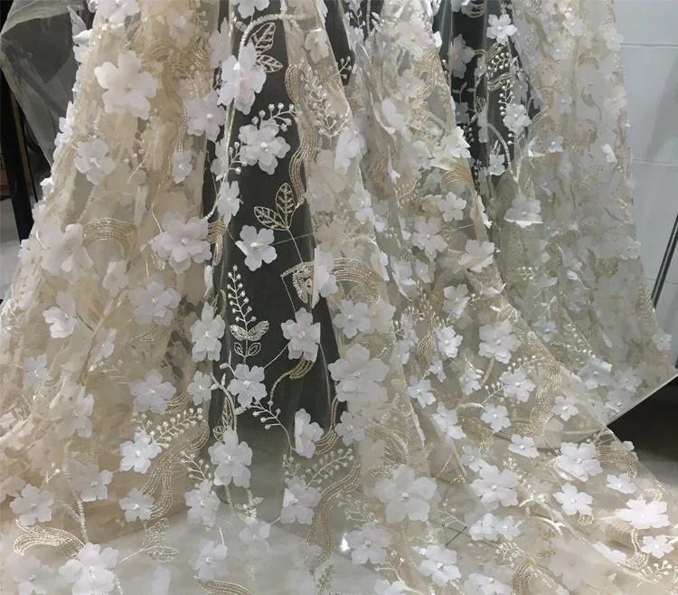 Polyester laser flower embroidery bead embroidery fashion dress/ formal wedding dress/stage wear fabric SC271