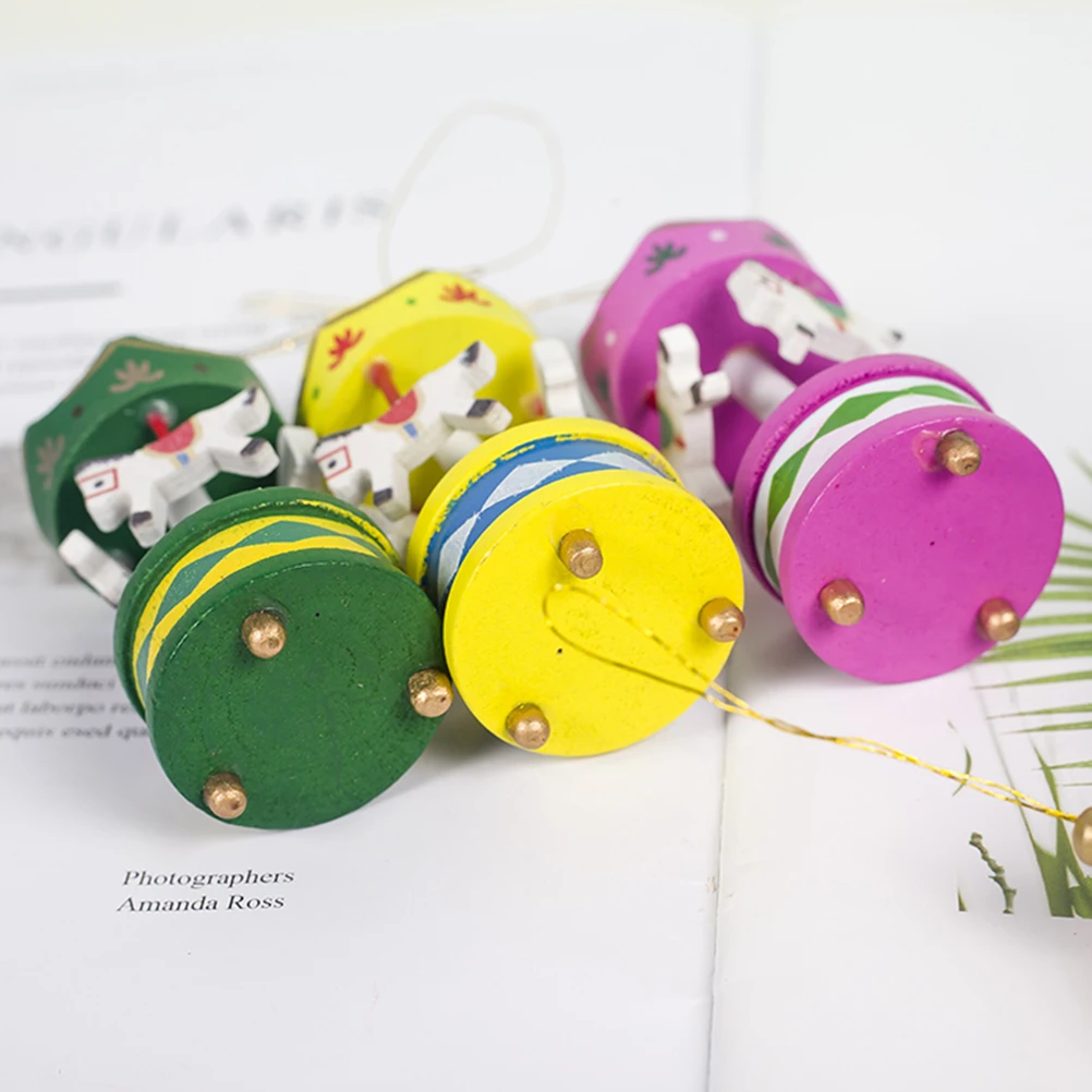 

6pcs Wooden Hanging Carousel Ornament Christmas Home Decoration Party Supplies Desktop Wall Mount Craft Gift For Holiday