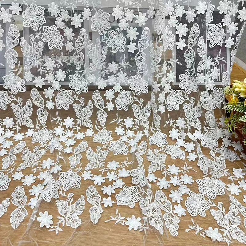 

New 3D Embroidered Lace Fabric Wedding Dress and Evening Gown with Water-Soluble Embroidery