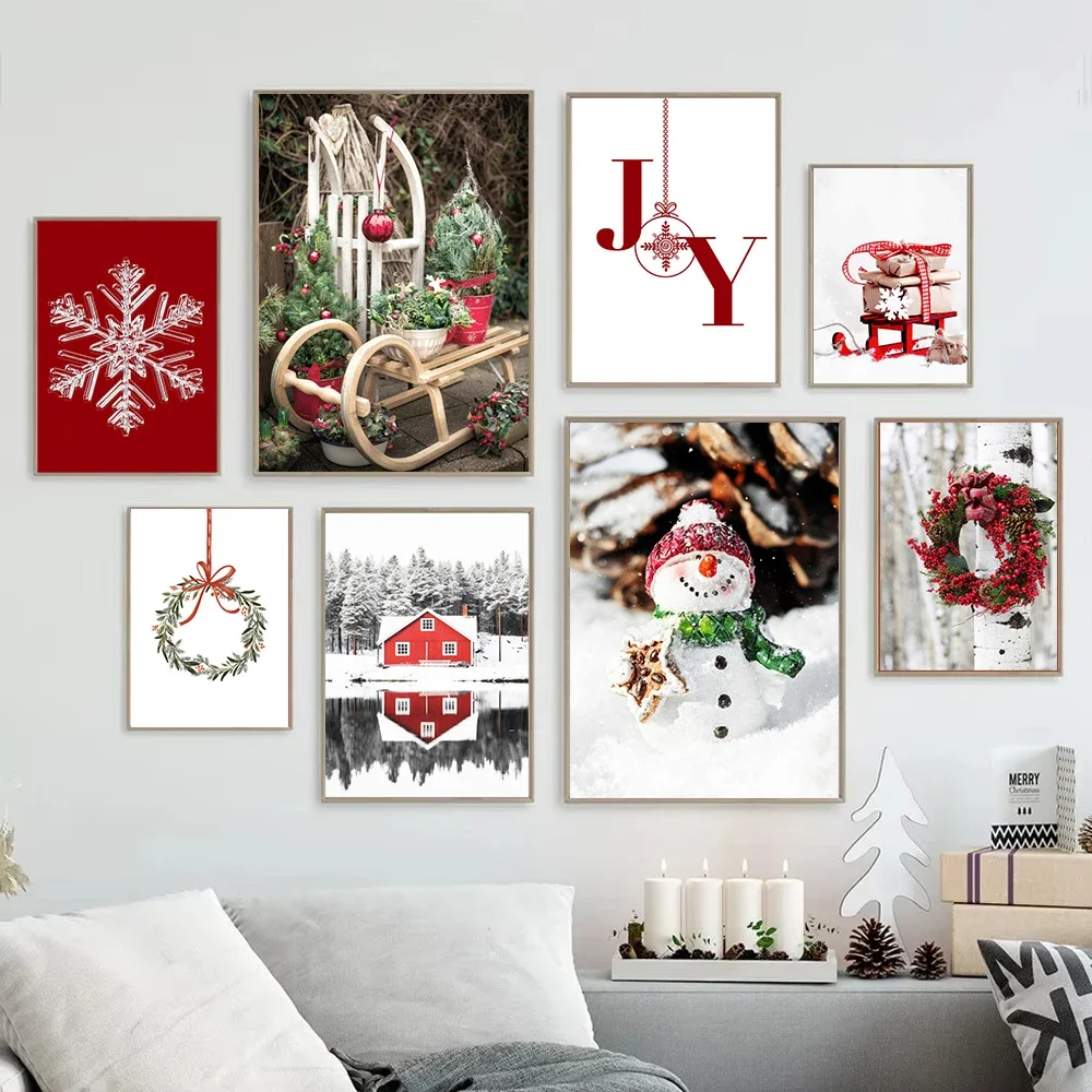 Elk Reindeer Snowscape Art Prints Christmas Canvas Painting Gift Poster Winter Wall Pictures Nordic Posters Living Room Decor