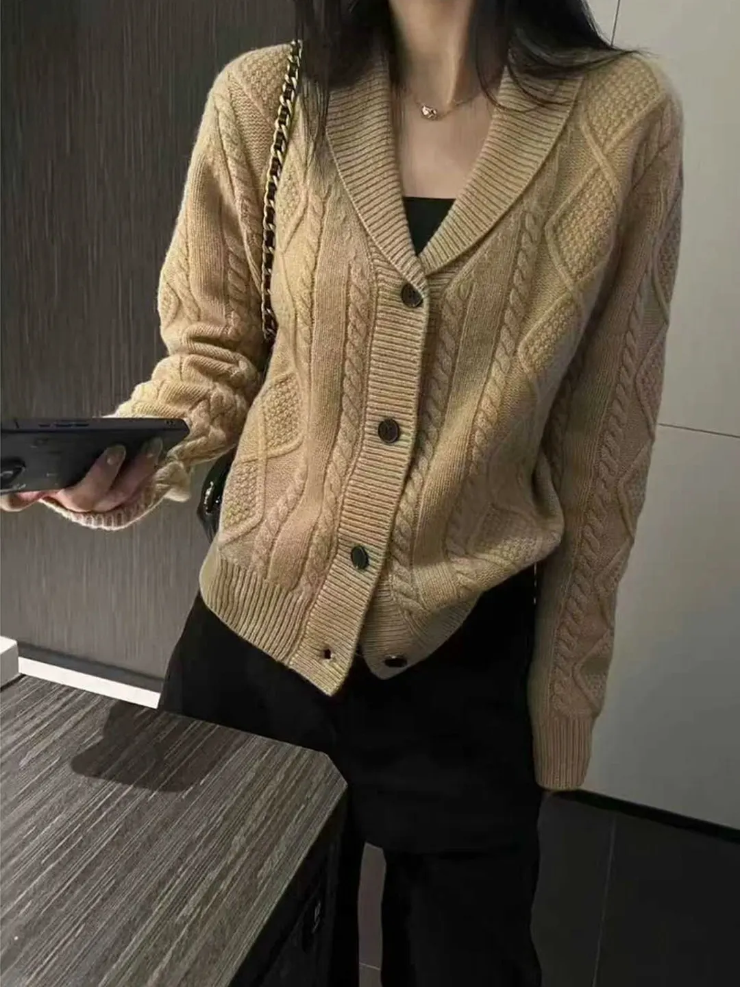 

Loose Knitted Sweater Women's Autumn Winter V-Neck Tassel Twist Knitwear Casual Comfortable Style Fashionable Open Cardigan