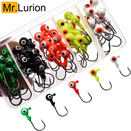 50 unids/caja 1g 1,8g 3,5g 5g 7g anzuelo de cabeza de anzuelo de color, anzuelo de pesca con anzuelos de aparejo de cabeza redonda para cebos de señuelo suave, anzuelo de trucha