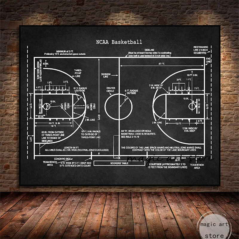 Several Colors Basketball Court Blueprint Art Sports Posters Canvas Paintings Wall Prints Pictures for Room Home Boys Room Decor