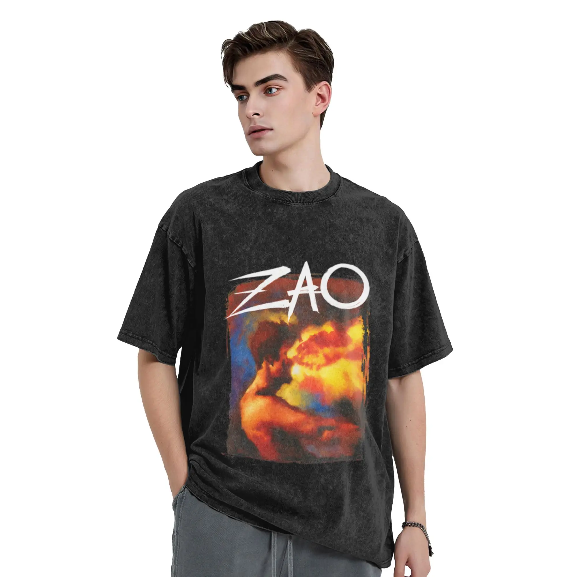 ZAO Fiery Breath Art Classic Trendy A T-Shirt Oversized Short Sleeve Men's Women's Cotton Tees Tops