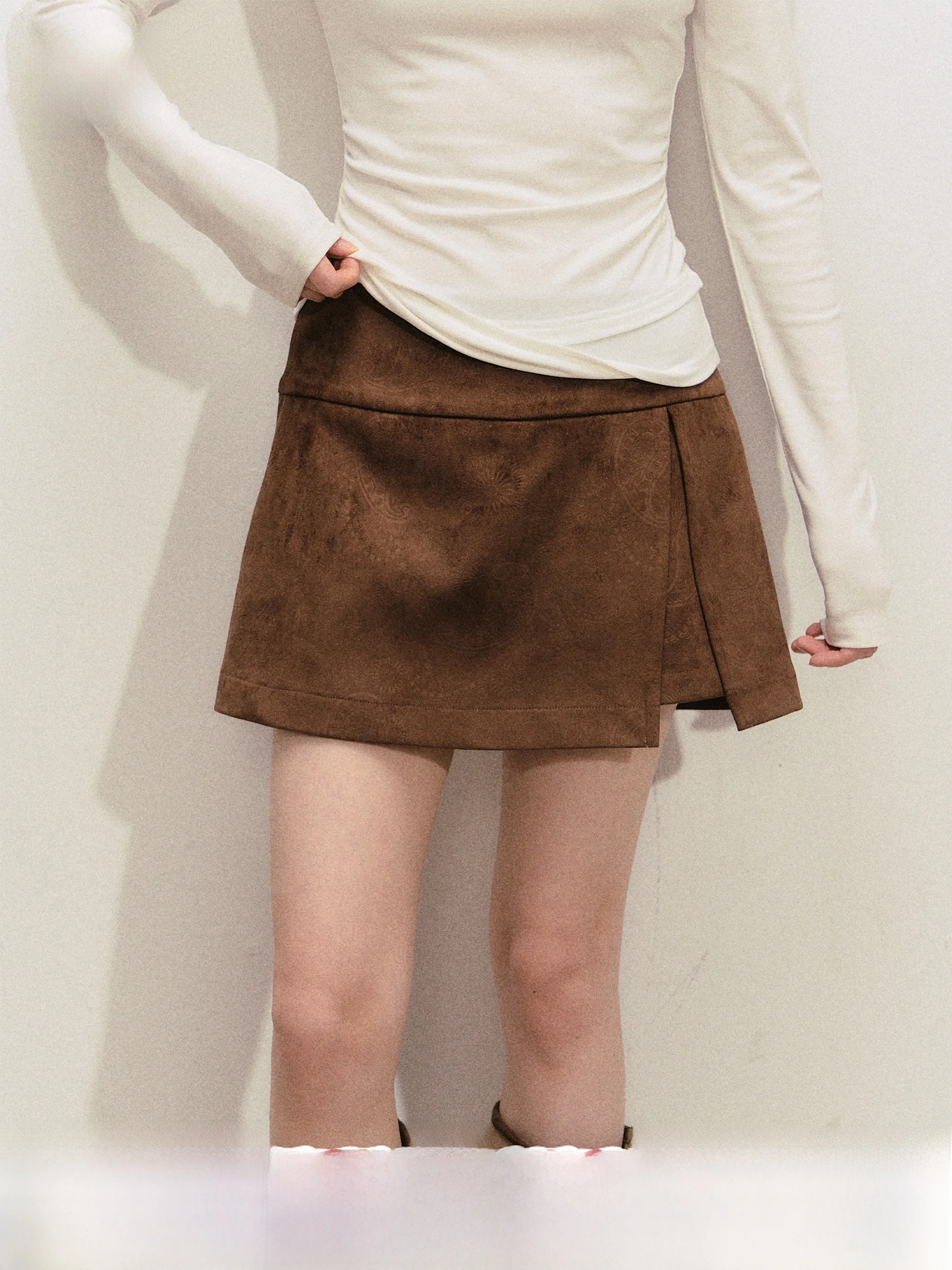 

FFREEDOM Casual Sle Semi-Body Skirt Irregular A-Line Wrap ort Skirt with nut Pattern Leatherette Fabric Asymmetrical