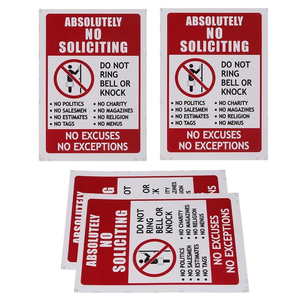 

4pcs No Entry Sticker PVC Waterproof Strong Adhesion No Soliciting Sign Doorbell Cover Traffic Safety Signs