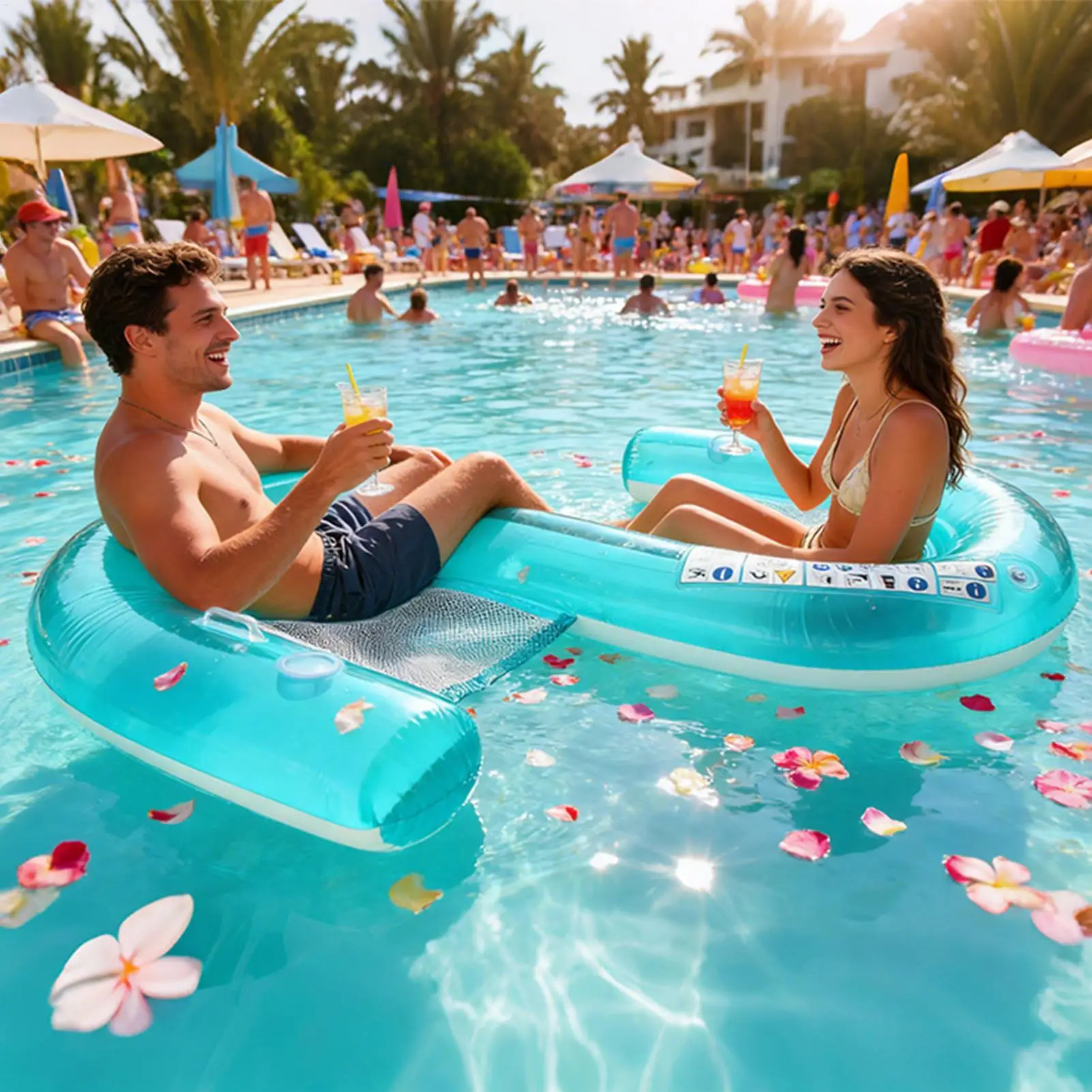 2-Person Inflatable Lounger Foldable Floating Lounge Raft Pool Water Floats For Men Women Family Couple Water Beach Lake River