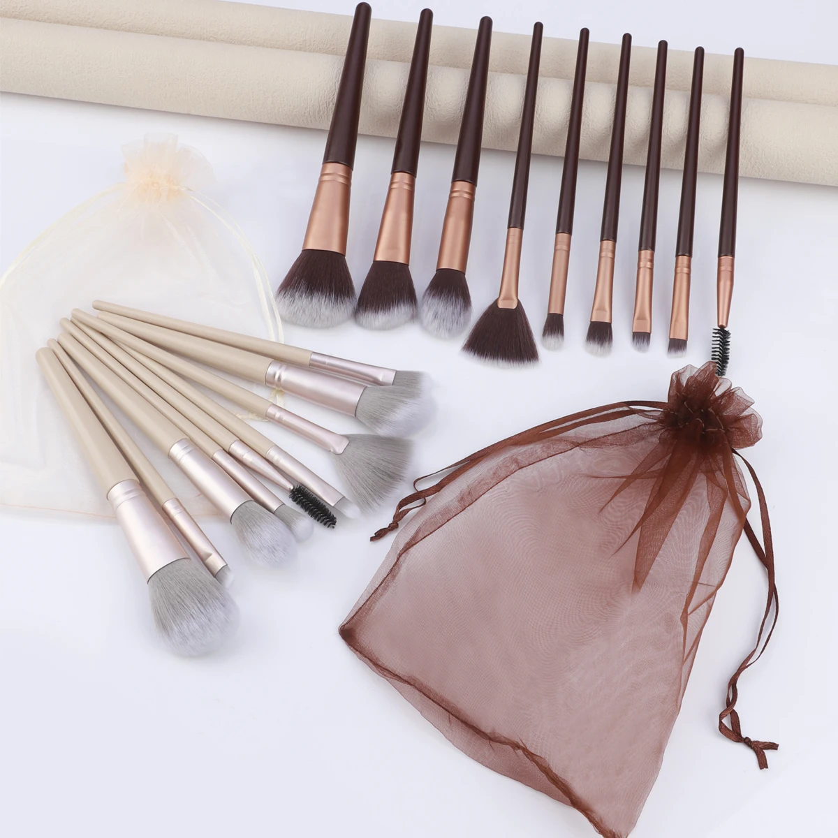 RANCAI 9 Uds juegos de brochas de maquillaje con bolsa base en polvo cosmético rubor sombra de ojos herramientas de brocha de maquillaje de belleza para mujeres