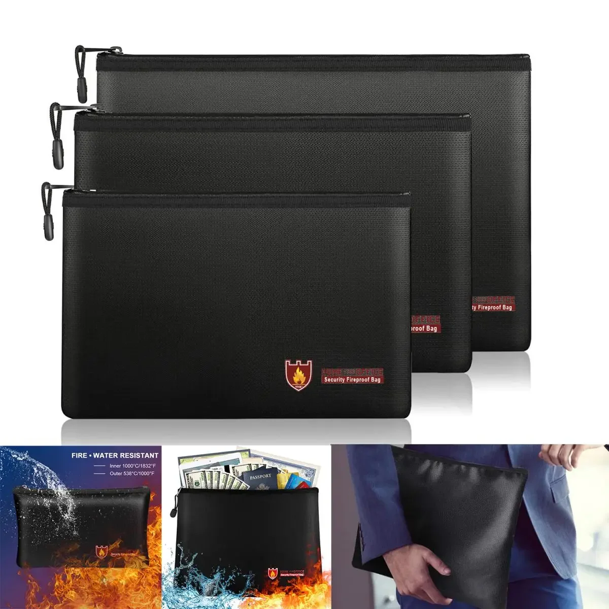 Feuerfeste Dokument Tasche Wasserdicht Geld Taschen Feuer Sichere Lagerung Pouch mit Zipper Bargeld Datei Umschlag Halter für Home Office