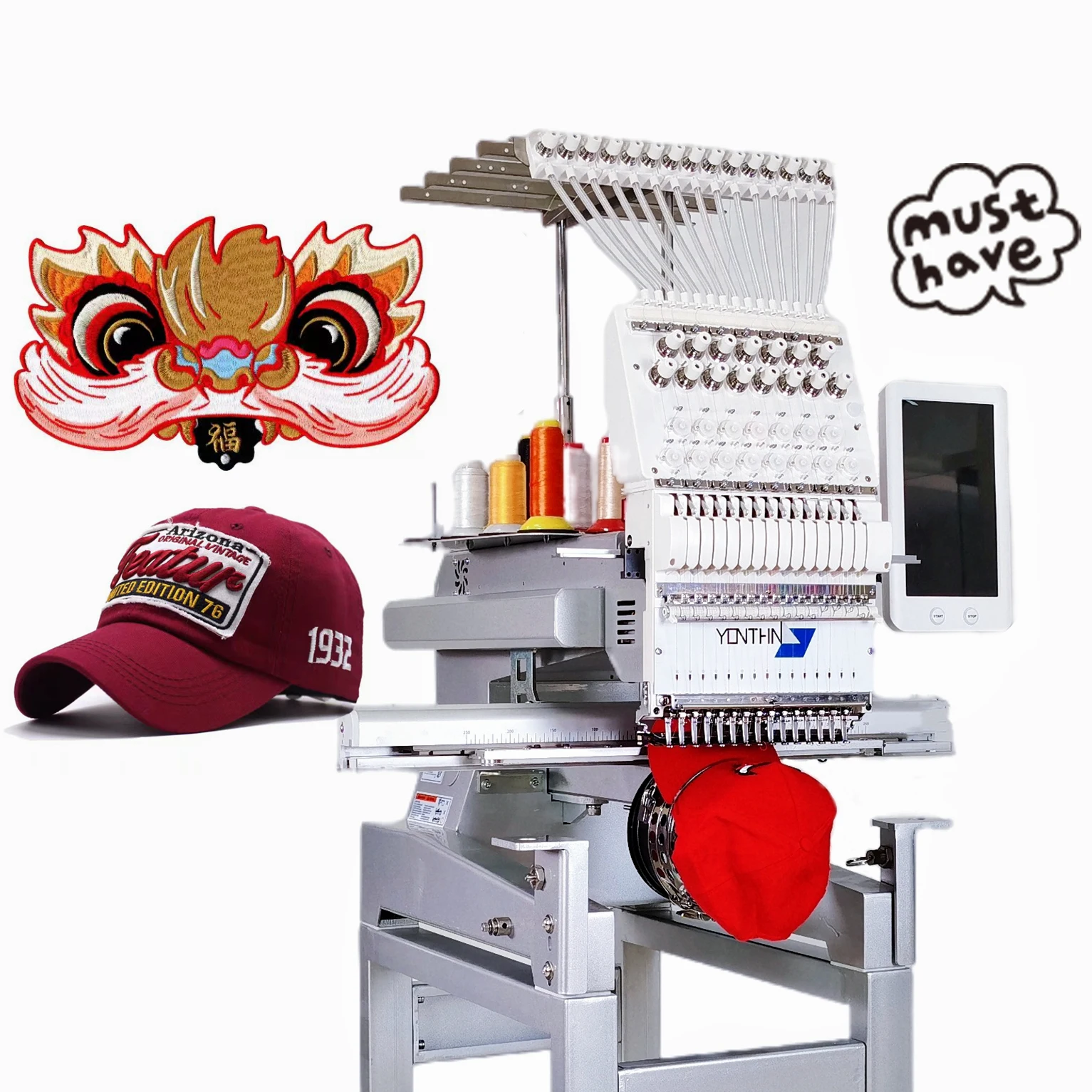 Yonthin Industrial Small Multiple Functions Clothing Caps Embroidery Machine Computerized for Single Head 15 Needles