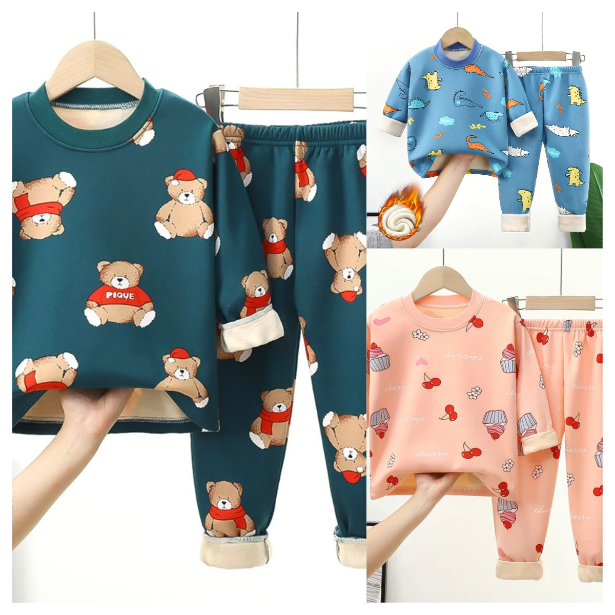 Children Thermal Underwear Set of Padded and Thickened Autumn Clothes and Trousers Boys and Girls Pajamas Infant and Young Child