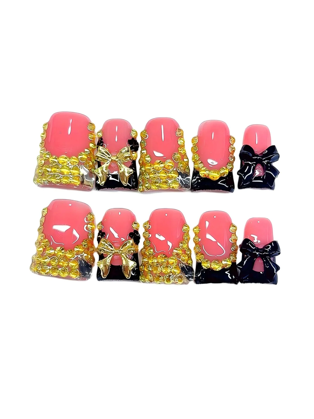 Роскошный 3D-бант со стразами для ногтей - розовые, черные, золотые, длинные накладные ногти в виде гроба для женщин (L284)