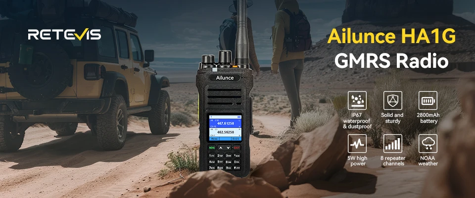 Retevis Ailunce HA1G GMRS Handfunkgerät mit Kabel, IP67 wasserdicht, NOAA Wetterwarnung, 2800mAh Akku, Repeater-Funktion – Detail 1