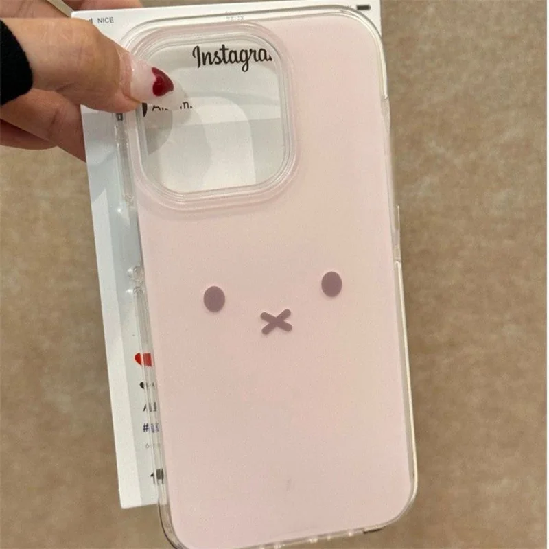 Funda de teléfono con expresión de conejo pintada translúcida de agujero grande para iPhone 11 12 13 14 15 16 17 pro max 5