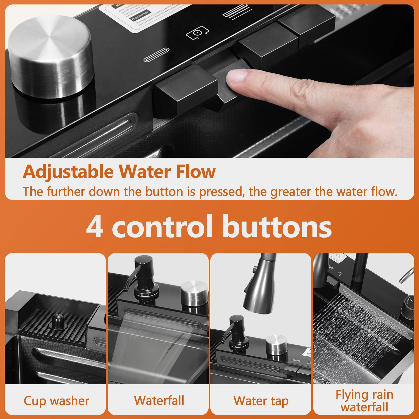 

Flying Rain Waterfall Sink Digital Display Nano Raindance Waterfall Sink with Pull-Out Swivel Faucet With Pressurized Cup Washer