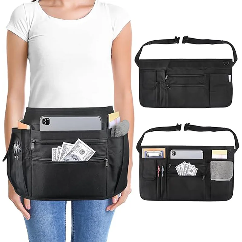 Oxford fabric waterproof apron bag for bartenders, restaurant waiters, half-length work apron, multi-pocket tool waist bag