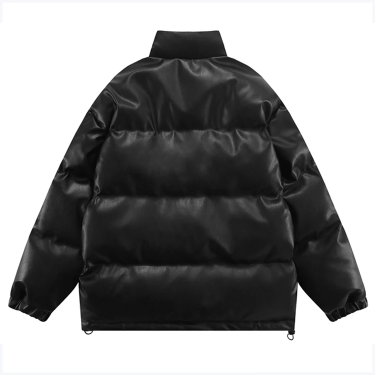 Hip Hop Oversize Padded Jacket Coat Streetwear Retro PU Leather Letter Embroidery Parkas Harajuku 2022 Winter Jacket Men Outwear