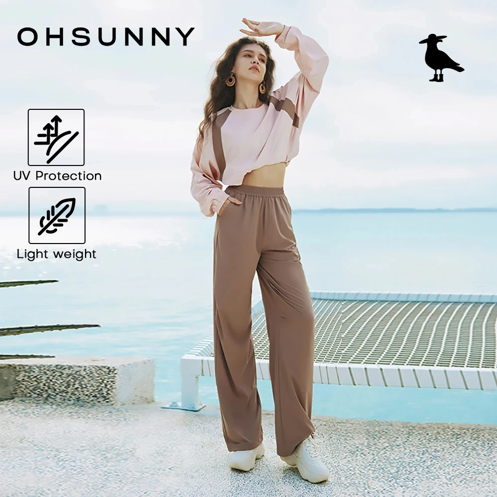 

OhSunny Summer Soft Shell Waterproof Hiking Trousers for Women,UPF50+ Lightweight Wide Leg Jogger Pants,UV Protection Cooling