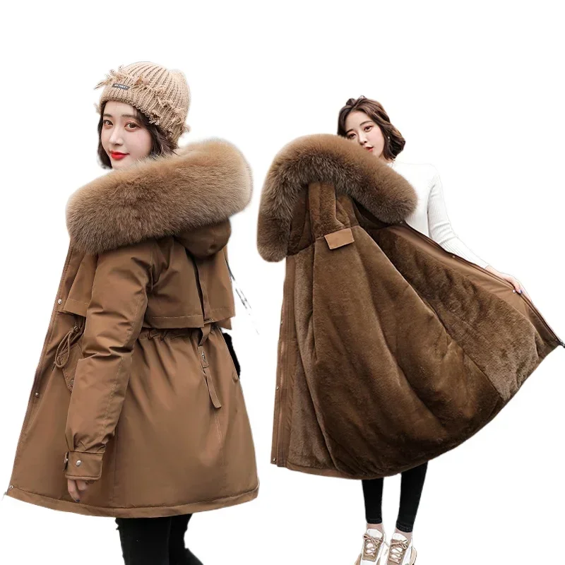 Winter Womens Parker Jackets Harajuku Casual Thickened Coat Women\'s Warm Cotton Plus Size Jacket Fur Collar Outerwears Tops New