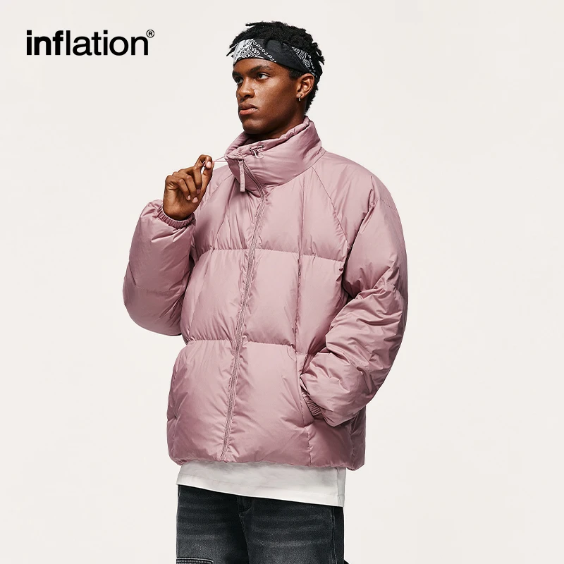 INFLATION Solid Color Puffer Jacket Unisex Stand Collar Windproof 90% White Duck Down Jacket Mens Outdoor Outerwear