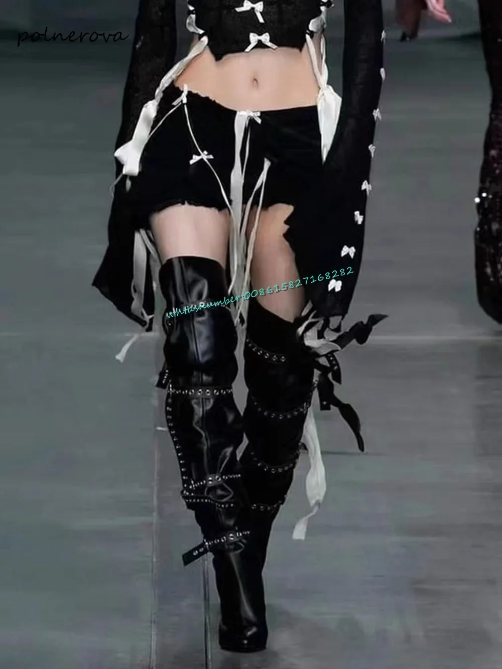 

Sexy Belt Buckle Over Knee Boots Pointy Toe Thin High Heels Fringe Boots Autumn Runway Nightclub Women Shoes Mature Fashion New