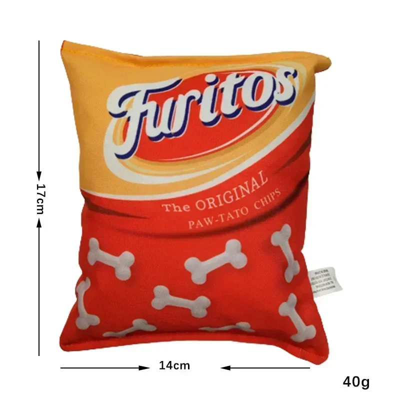 Sac à chips de pommes de terre en peluche pour chiens, jouets amusants pour chiens, jouet alimentaire pour petits et moyens chiens, jouets à mâcher