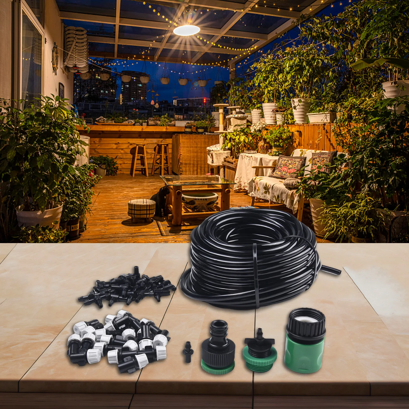 

Nozzle Automatic Watering Device 20m Cooling Spray System Water Irrigation Kit PVC Convenient Change Easy to Clean